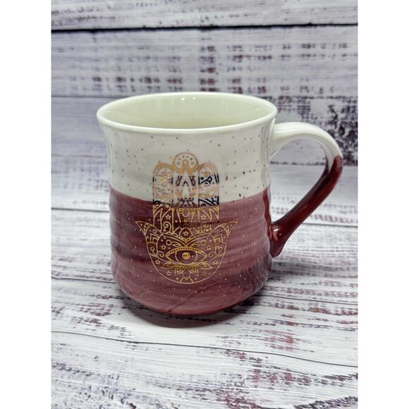 HAMSA EVIL EYE Terracotta Mauve 2-Tone Coffee Tea Ceramic Mug By WANDERING MOON - Picture 2 of 3